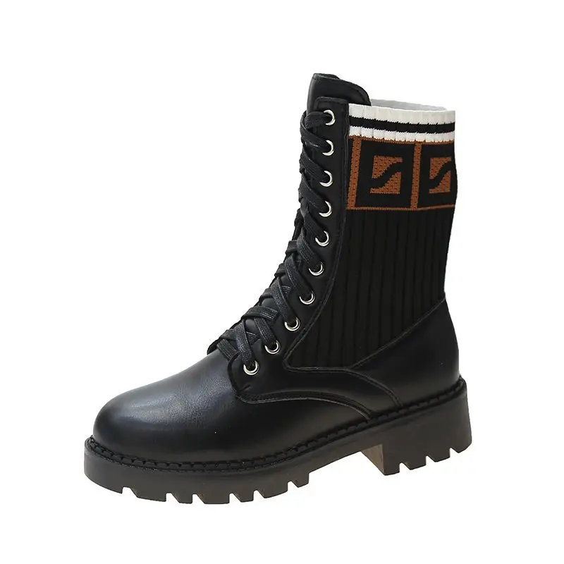 

2020 NEW Comfortable Rubber Platform Boots Women Martin Boots PU Leather Boots Woman Casual Lace-up Shoes Botas Mujer