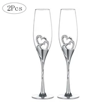 2pcs heart shape wine glass wedding champagne glasses lover rhinestone wedding glass crystal goblet banquet wedding decoration