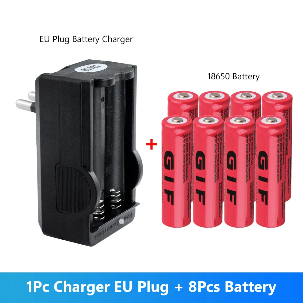 

2021 New 8Pcs 3.7V Rechargeable 9800mAh Battery Lithium Li Ion 18650 Batteries With Charger For LED Flashlight Headlamp Torch