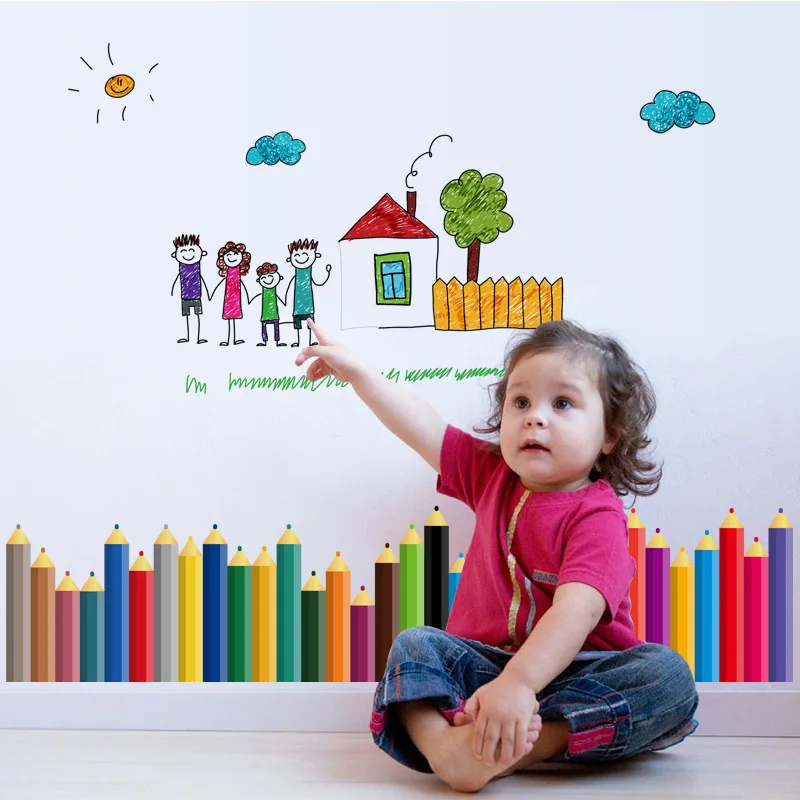 

Cartoon wall sticker pencil head skirting line cabinet children's room sofa background decoration sticker