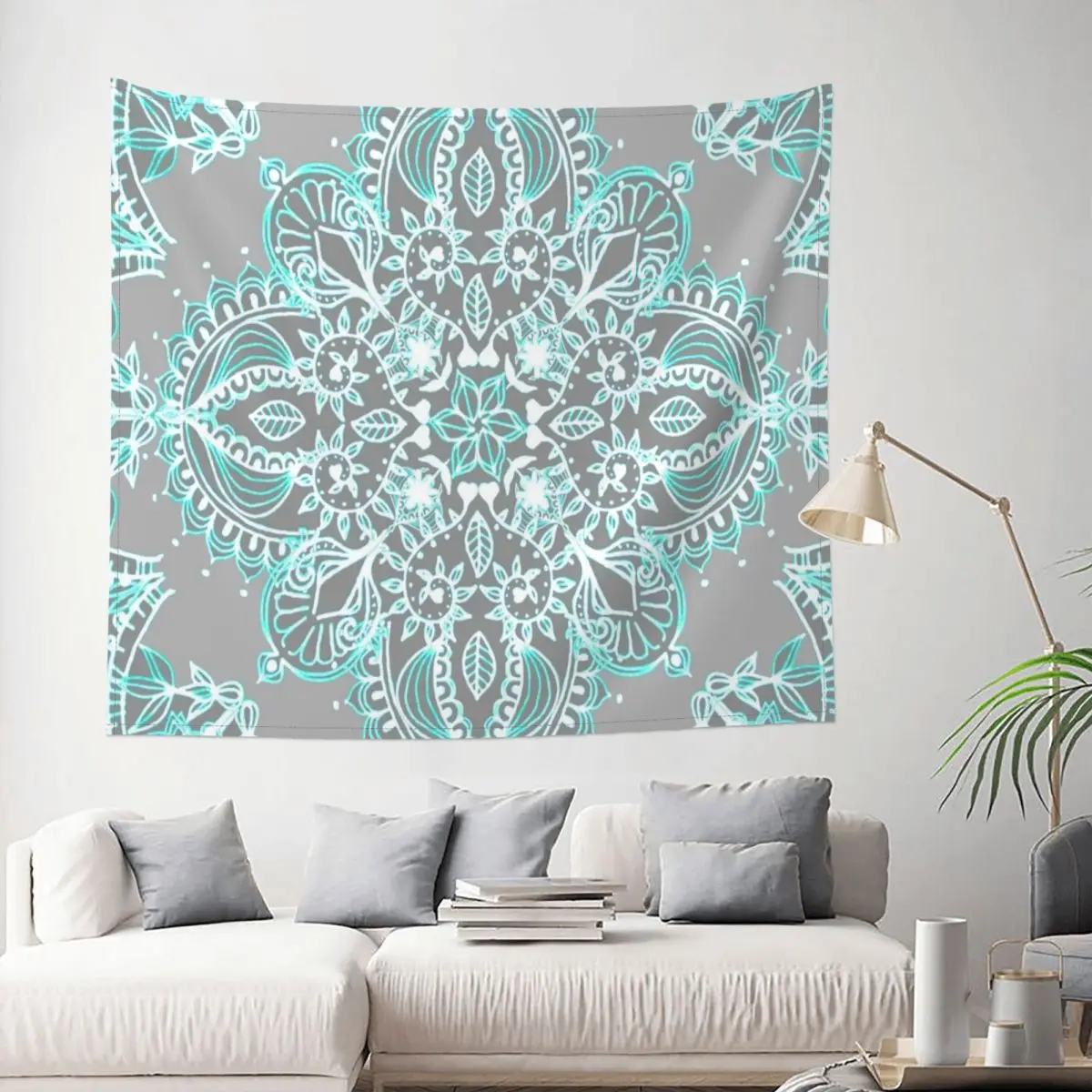 

Aqua Lace Mandala Tapestry Flower Boho Sacred Decoration Wall Room Home Decor Hanging Bedroom Kawaii Cartom Gift