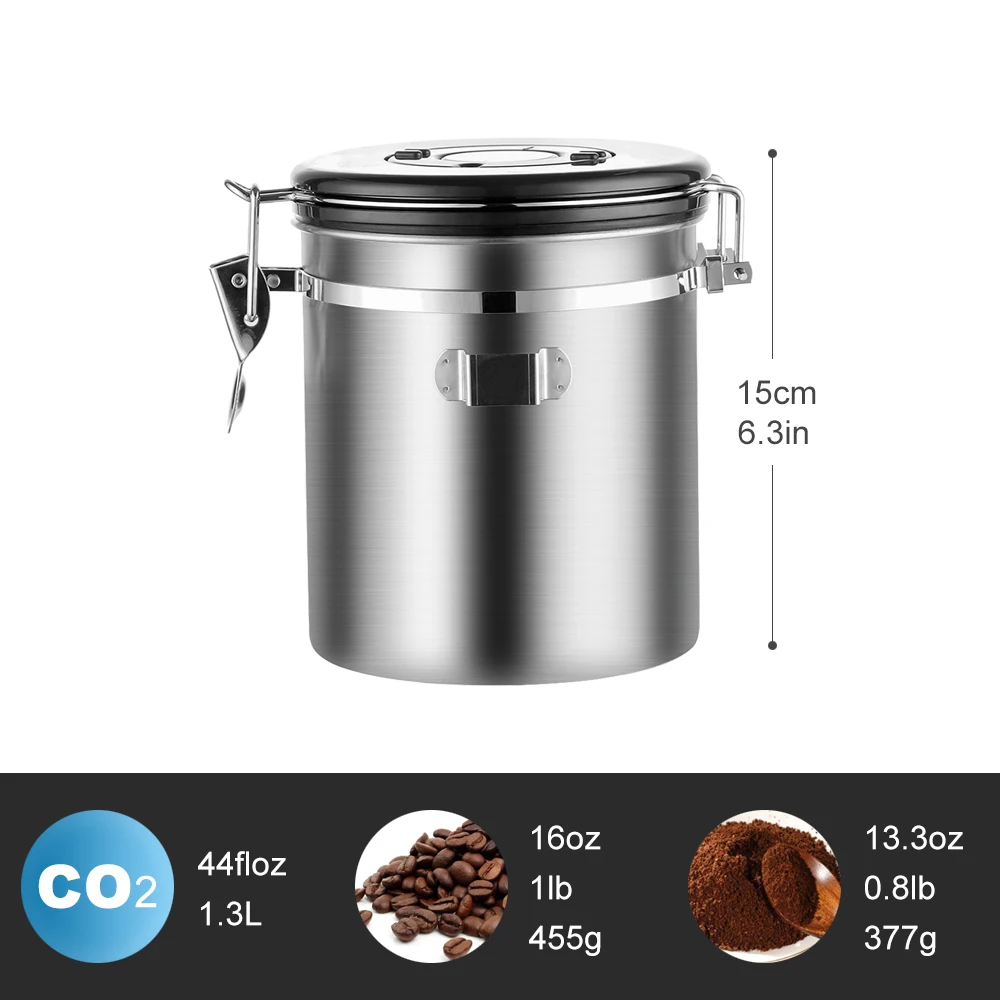 

1.5/1.8L Coffee Canister With Scoop Airtight Coffee Container Stainless Steel Storage Canister Set For Coffee Beans Tea