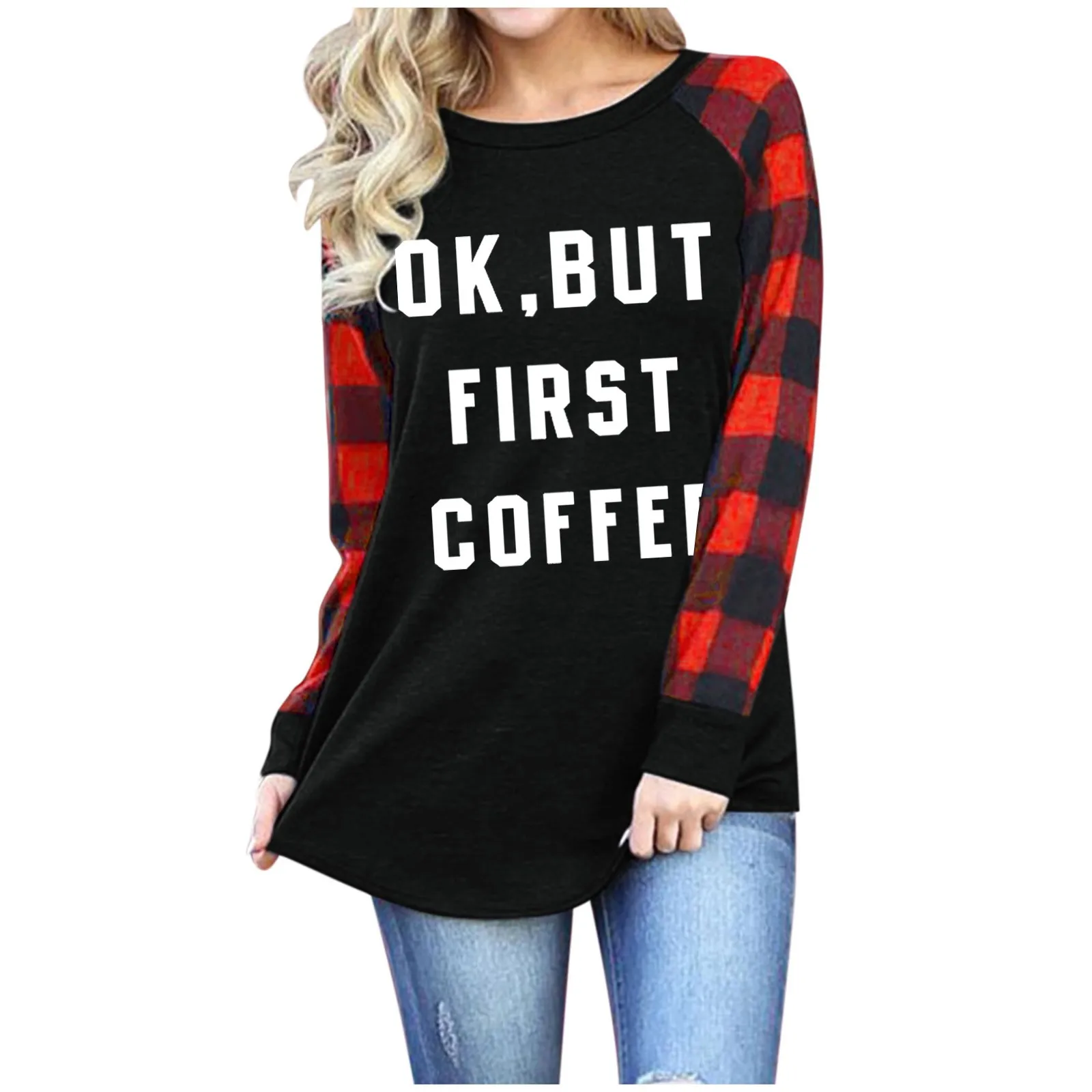 

Womens Patchwork Sweatshirt Plaid Long Sleeve Round Neck Pullovers Casual Loose Vintage Clothes Streetwear Sudadera Mujer