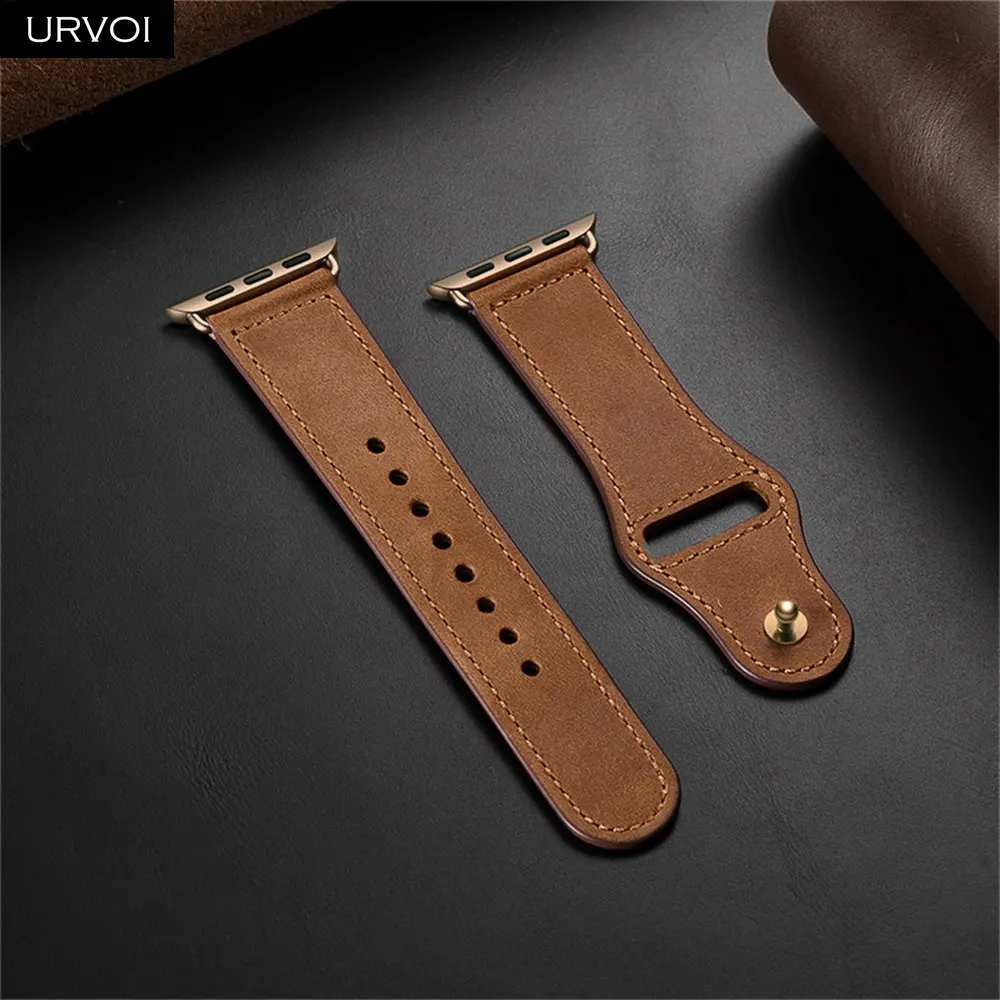 URVOI ремешок для apple watch серии 5/4 3, 2, 1, ремешок для наручных часов iWatch, большие размеры 40-44 мм спортивный ремешок из натуральной кожи Swift Pin& tuck ручной работы
