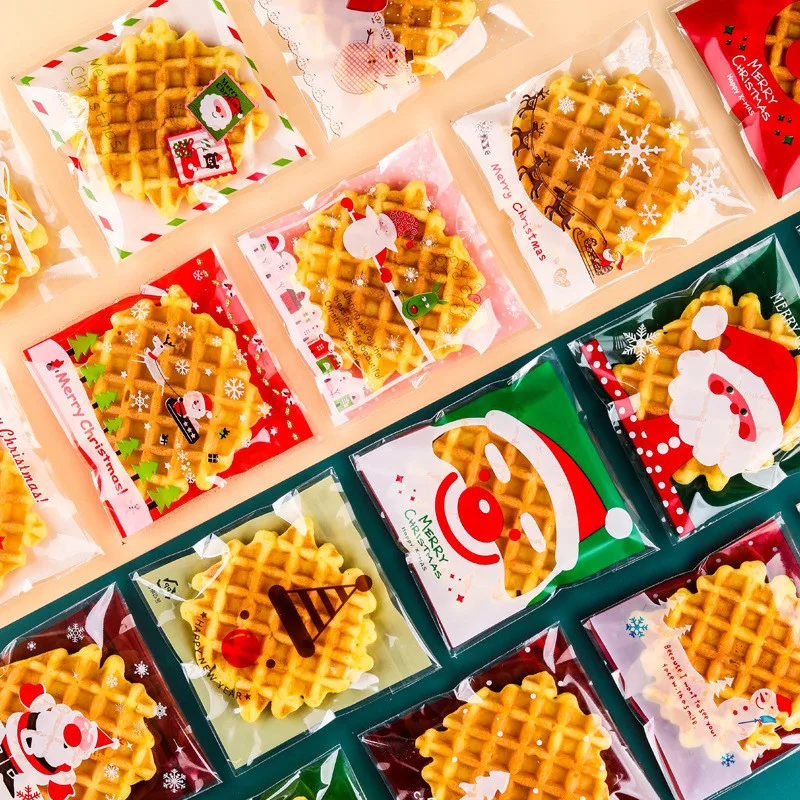 

100pcs Christmas Ziplock Plastic Bags Merry Christmas Deer Printed Dragee Biscuit Cookies Packaging Transparent Plastic Sachets