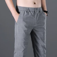dimi summer thin england plaid casual full trousers male fashion high quality gray black pants straight long classic business