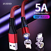 zuidid 5a magnetic usb c cable super fast charging micro usb type c for iphone samsung xiaomi huawei android charging cable