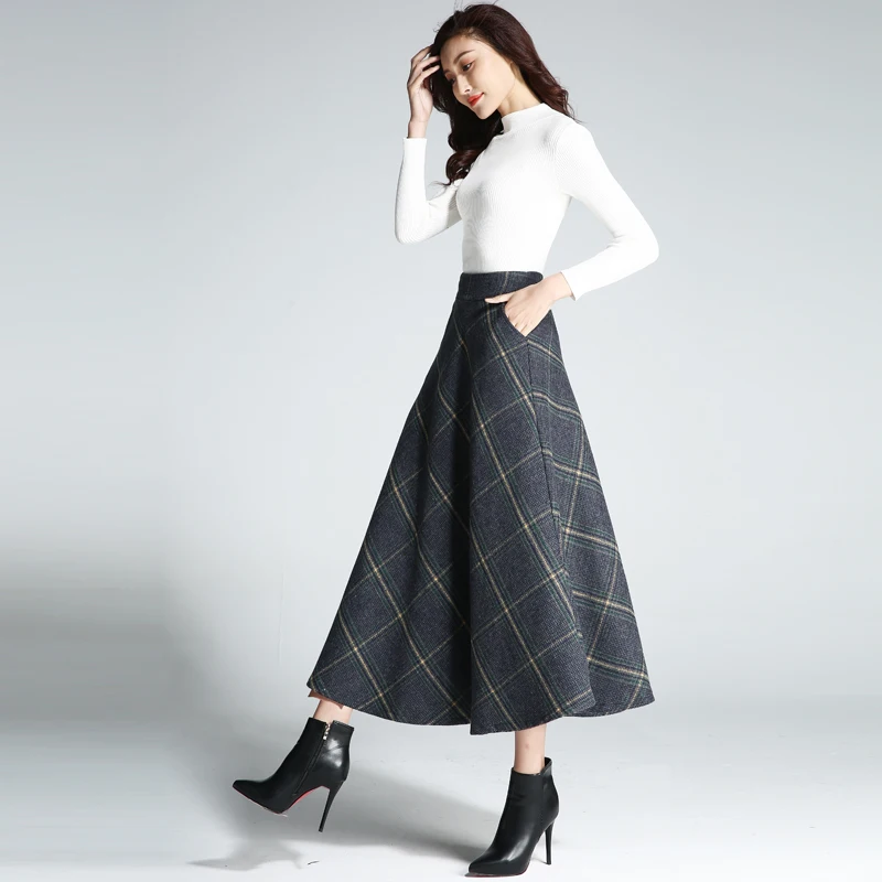 ZQLZ 2021 модная клетчатая длинная юбка с высокой талией Женская Осенняя весенняя
