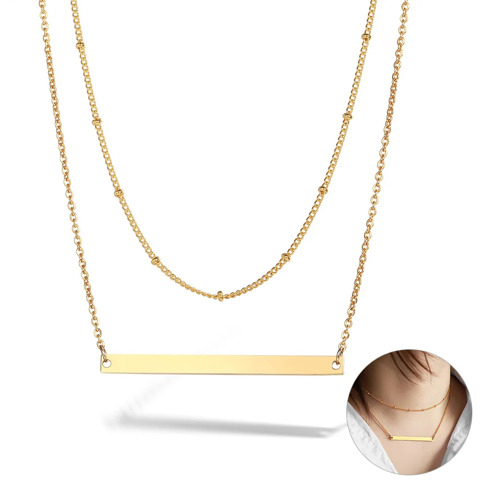 

Thin Double Chain Choker Necklace for Women Girl Bar Pendant Rolo Chain Party Daily Wear DS09A
