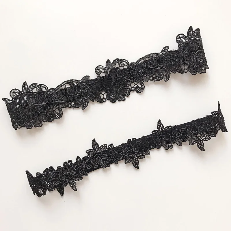black A Сексуальные кружевные женские носки с подвязкой для невесты, кольцо, белый, черный, 2 шт, свадебное платье, украшение, чулки для ног, подвязки, повязки для бедер - Цвет: black A