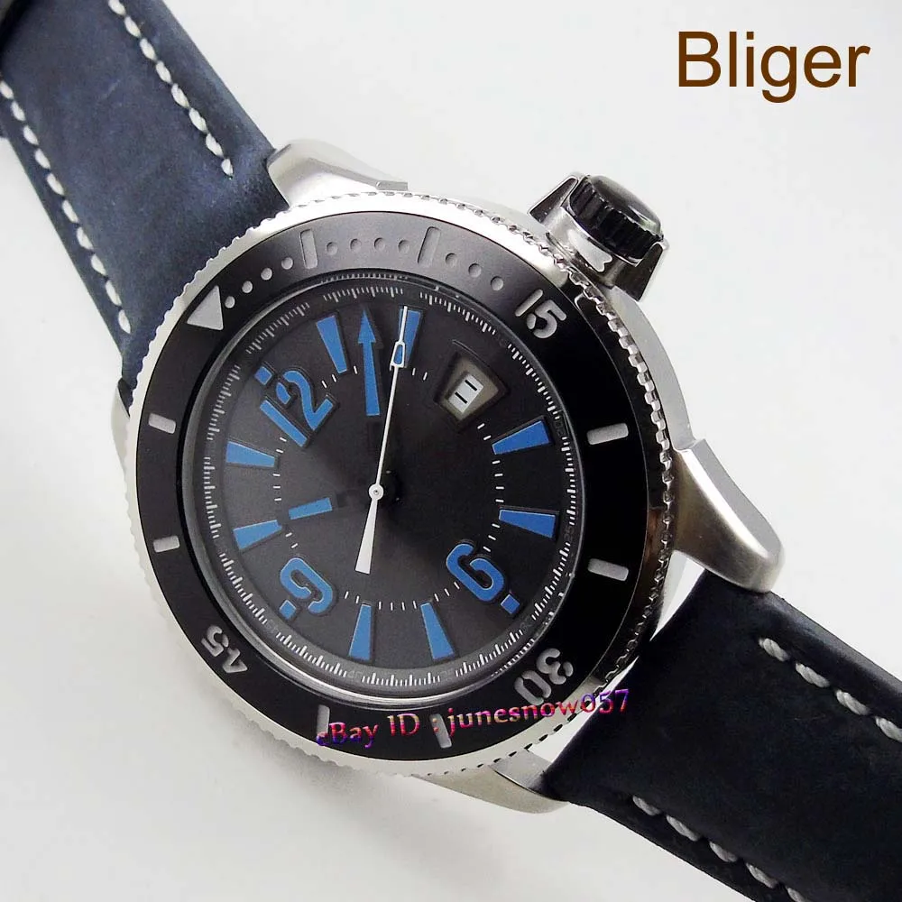 Bliger 43 мм Miyota 8215 автоматические мужские часы черный циферблат синие светящиеся