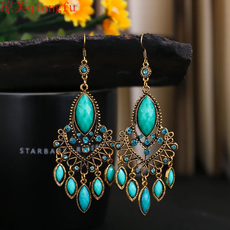 

earings fashion jewelry 2021 Retro ethnic rhombus drop earrings creative holiday style jewelry wholesale clothing accessories