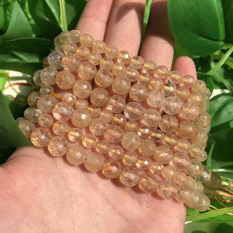 

4 6 8 10mm Natural Stone Faceted Imitation of Gold Round Loose Spacer Beads For Jewelry Making DIY Necklace Bracelet 15 inches