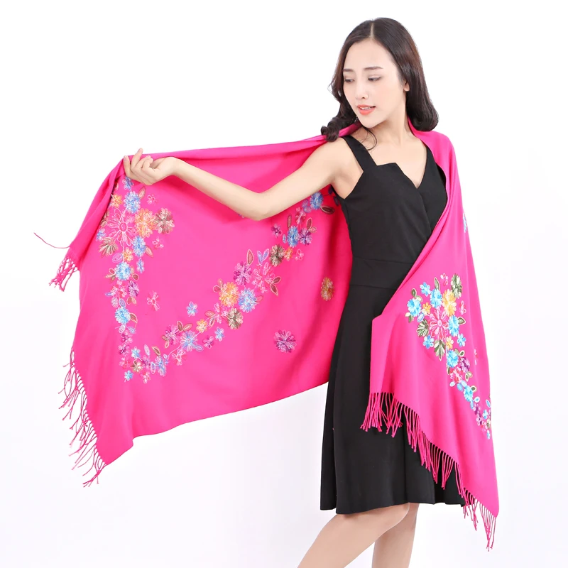 

Floral Embroidery Russian Retro Style elegant scarf women Bridal Capes Blanket Shawl Soft Colorful Wrap