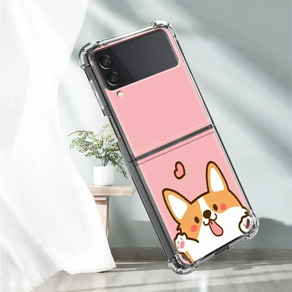 AirBag Clear Soft Case For Samsung Galaxy Z Flip 3 Shockproof Bumper Phone Cover ZFlip3 5G Luxury Shell Cartoon Cute Animal Capa