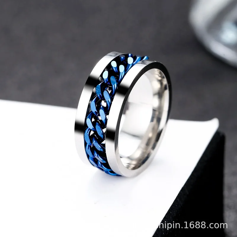 

New 2021 Trendy Ring Stainless Steel Chain Ring Retro Simple Fashion Titanium Steel Rotating Rings for Women Men Charm Jewelry
