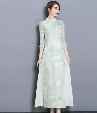 aodai вьетнамское платье Ципао для женщин традиционная одежда Ао Дай китайские платья до колен восточное платье для женщин - Цвет: color2