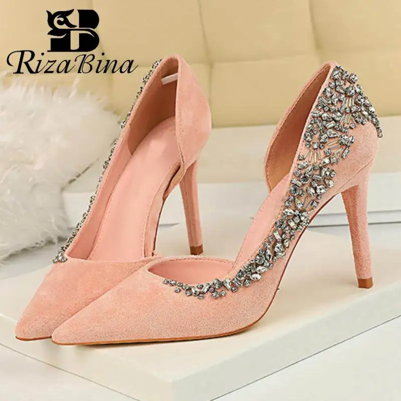 RIZABINA/женские туфли лодочки Модные на высоком каблуке с цветком со стразами