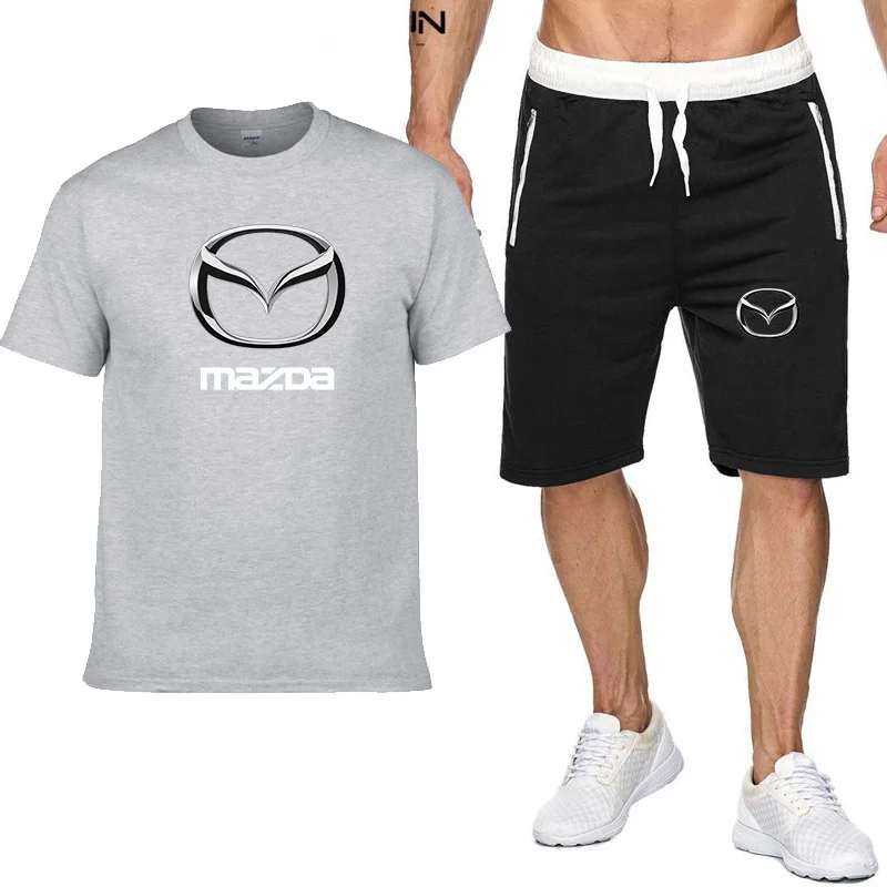 

2021 Summer Men's Brand Mazda Logo T-Shirt Set 2-Piece Sportswear Sports Fitness Printed Short Sleeve + Shorts Suit