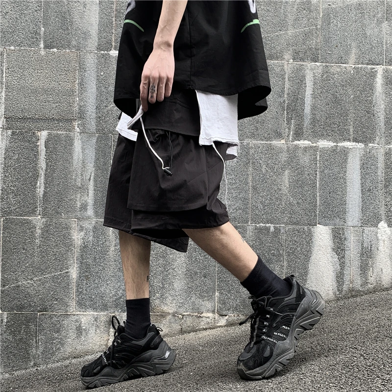 

2020 Summer Men's Fashion Loose Shorts High Street Bag Casual Cargo Shorts Male Harem Cotton Black Straight Shorts Size M-XL