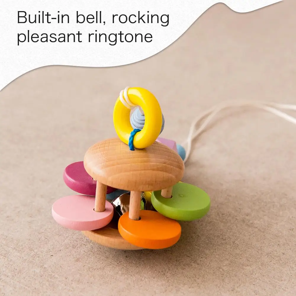 

3pcs Baby Wooden Pendant Colorful Ring-Pull Beech Ring Baby Play Gym Wooden Teether BPA Free For Crib Rattle Pendant Toys Gifts