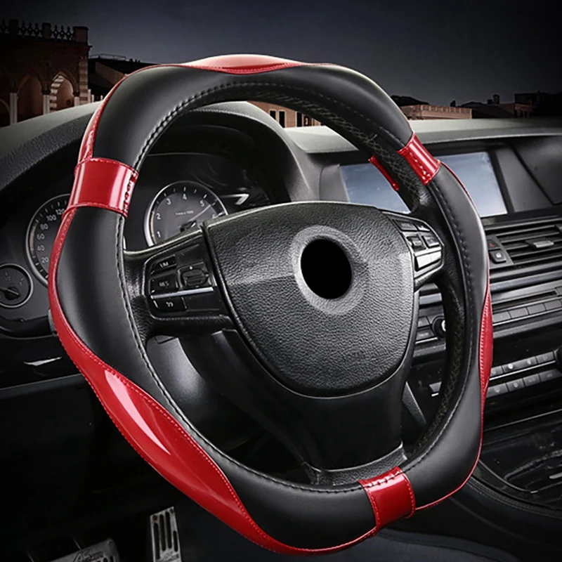 

Car Steering Wheel Cover Breathable PU Leather Wheel Cover Auto Decoration Carbon Fiber Steering Wheel Cover