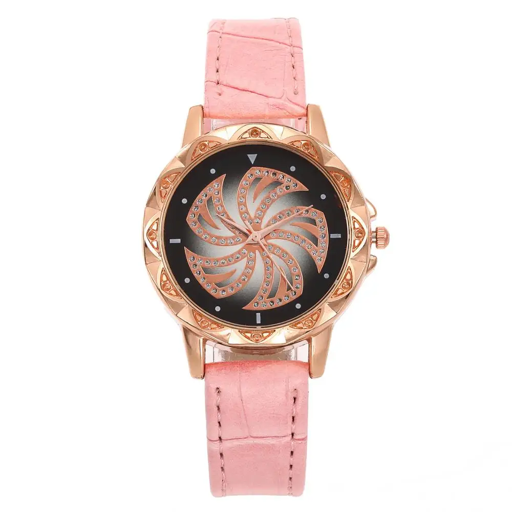 Модные женские розовые с золотыми цветами и стразами Роскошные наручные часы