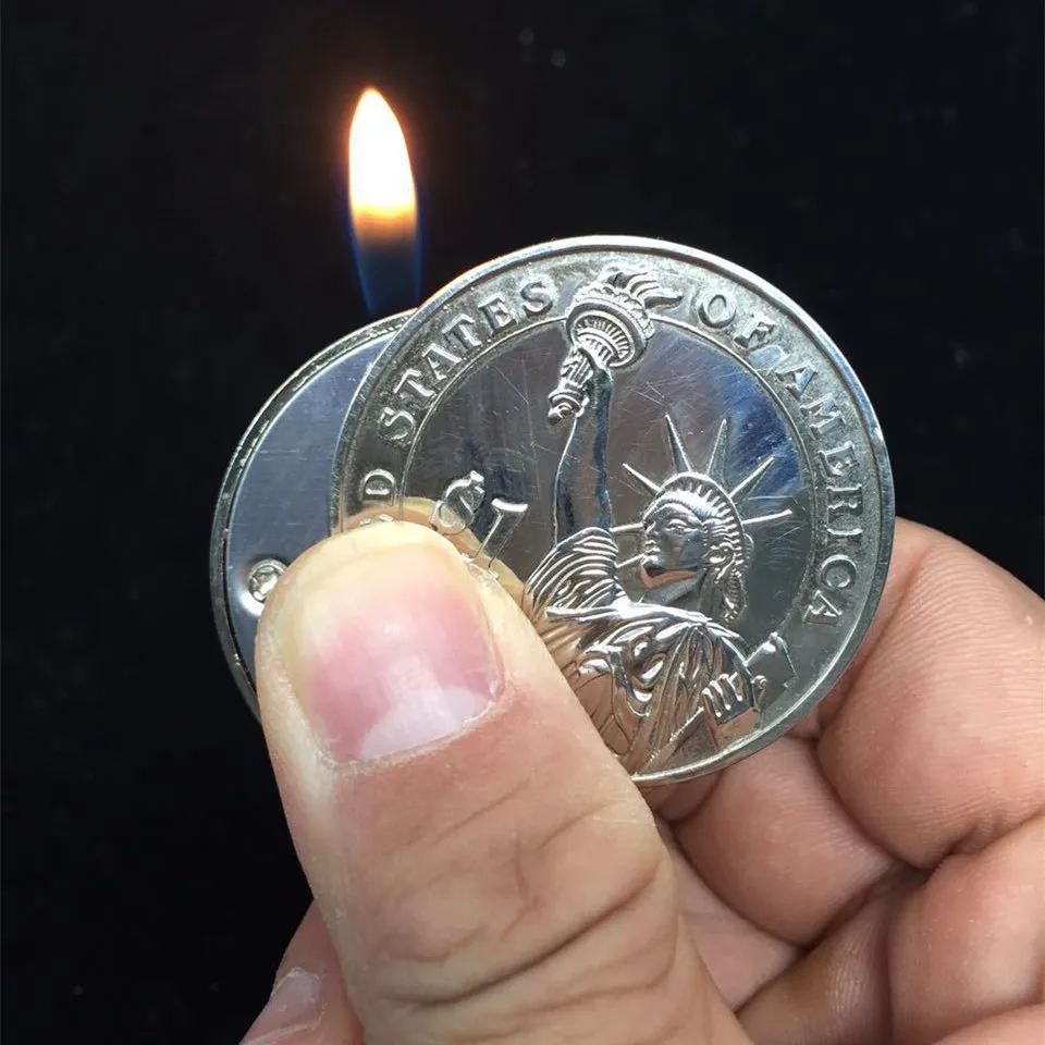 

Creative Compact Butane Cigarette Lighter Gas Lighter Inflated Gas Jet Pendant Coin Bar One Dollar Metal Gift Keychain Key Chain