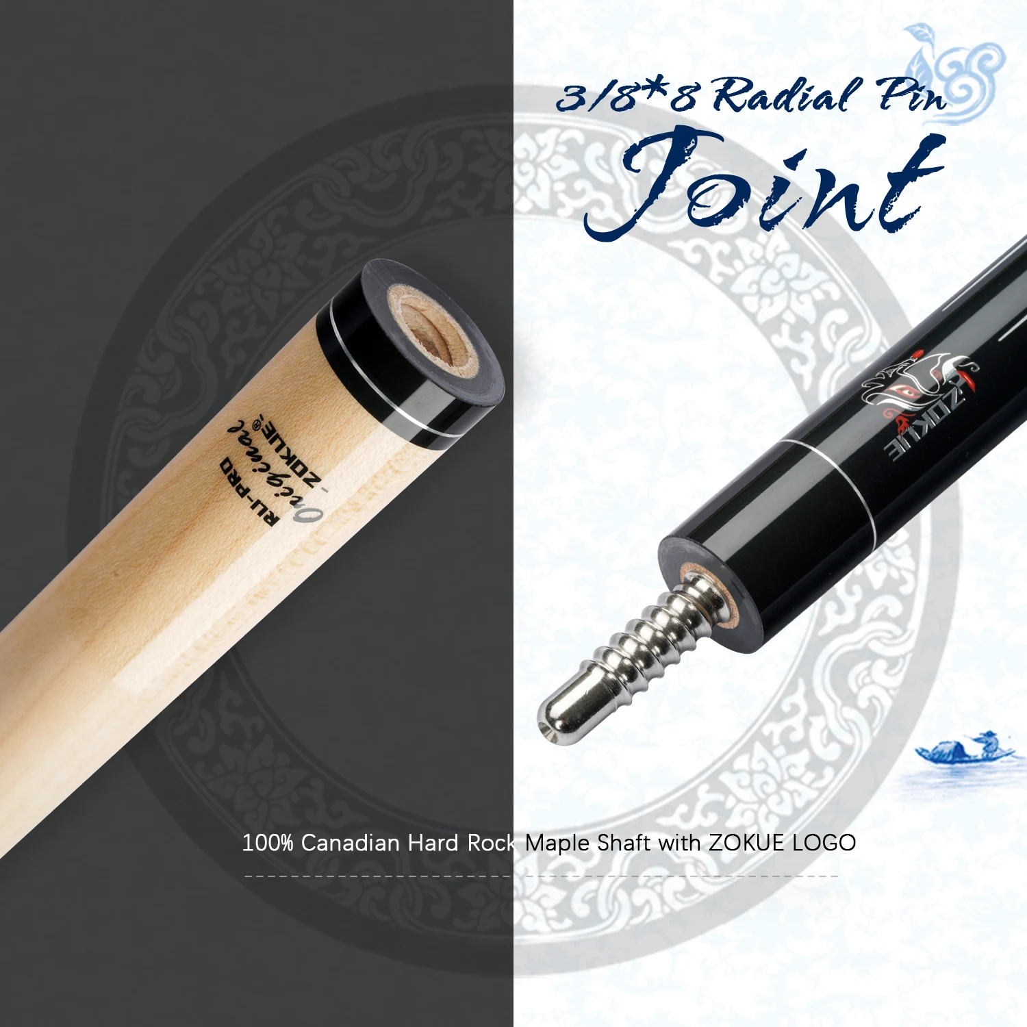 Кий для бильярда ZOKUE с радиальным штифтом из канадского клена 160 см 12 75 мм чехлом