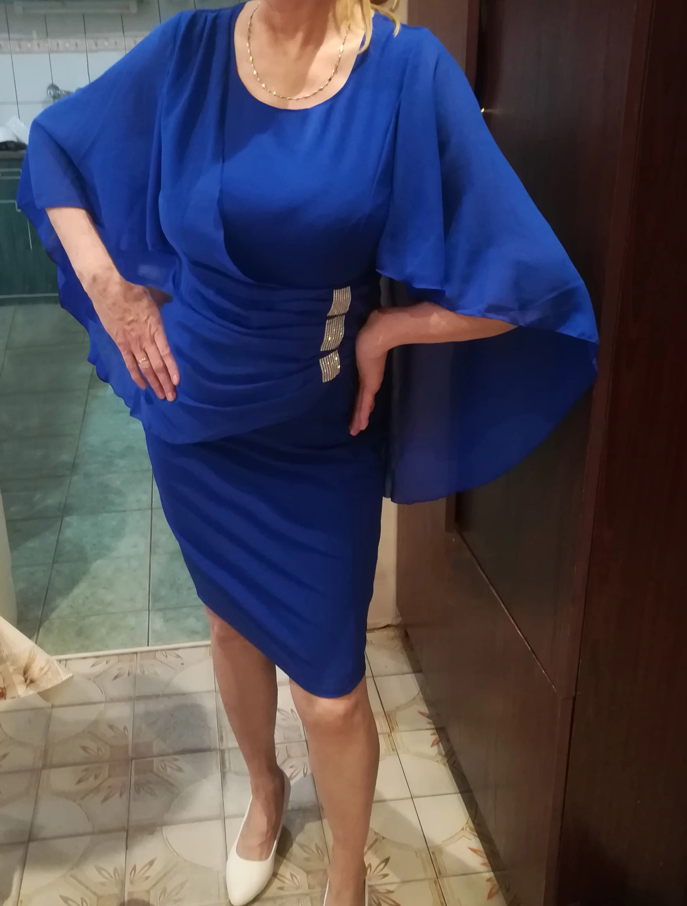 Женское облегающее платье большого размера синее карандаш с рукавом летучая