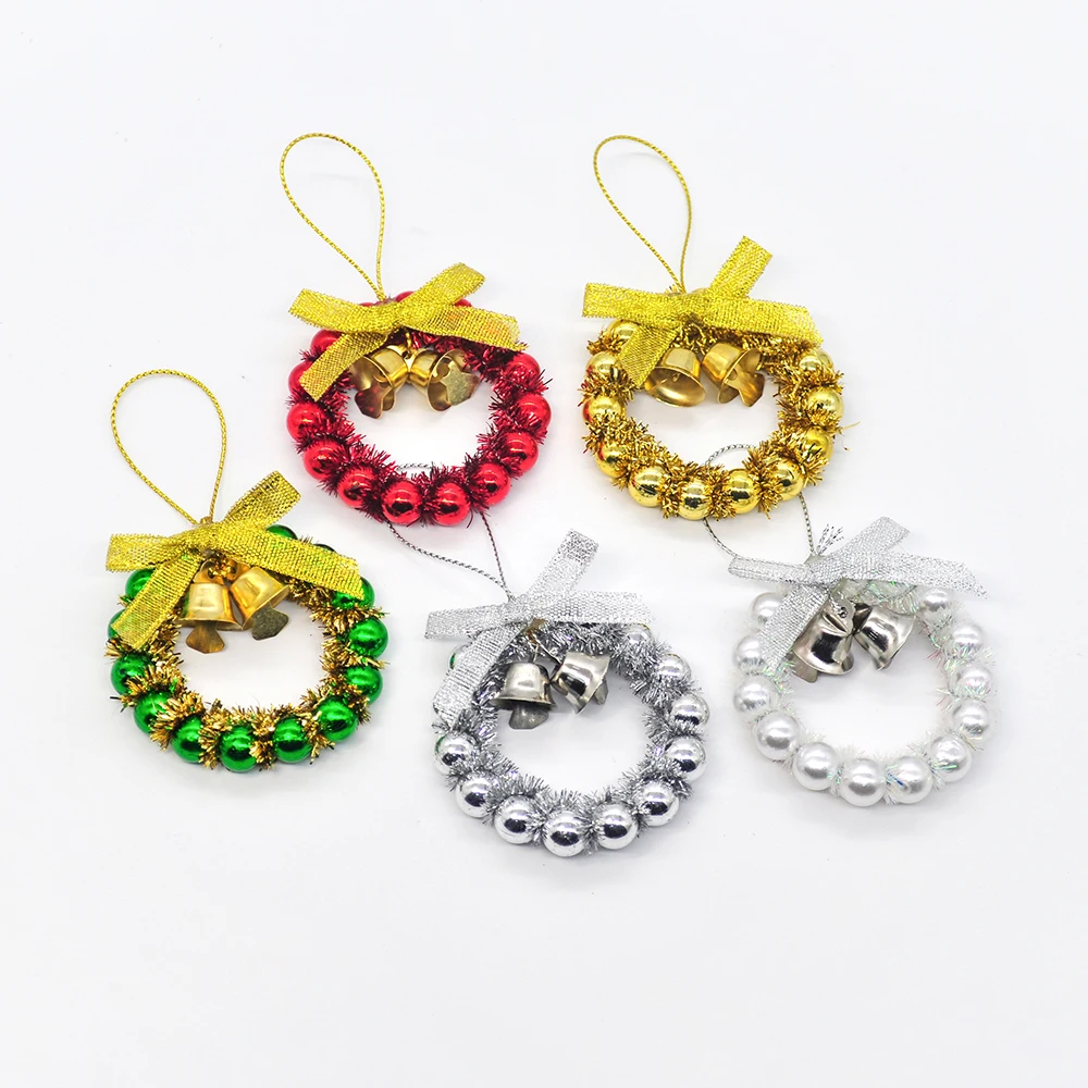 

6Pcs Christmas Wreaths Christmas Tree Pendant Wedding Decoration DIY Home Window Wall Pendant Bead Ring Thanksgiving Home Decor