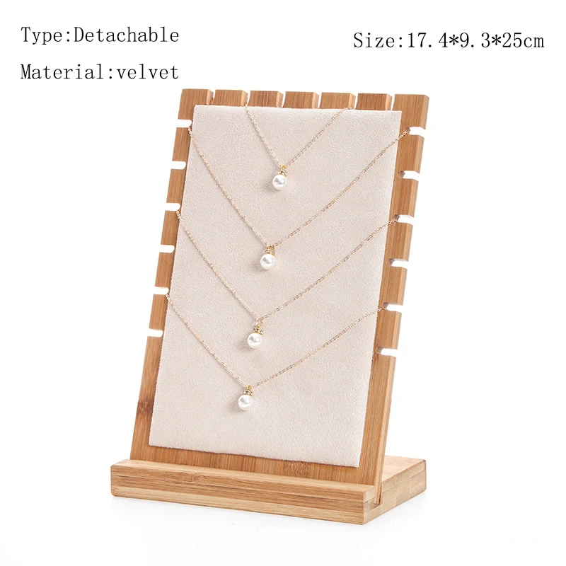 Detachable Beige Vel Бамбуковые ювелирные изделия кулон ожерелье дисплей стойка Органайзер хранилище чехол - Цвет: Detachable Beige Vel