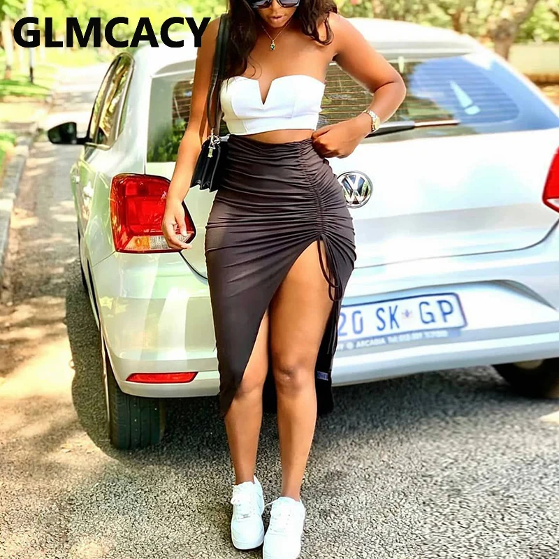 

Женское Плиссированное облегающее юбки с разрезом с высокой талией