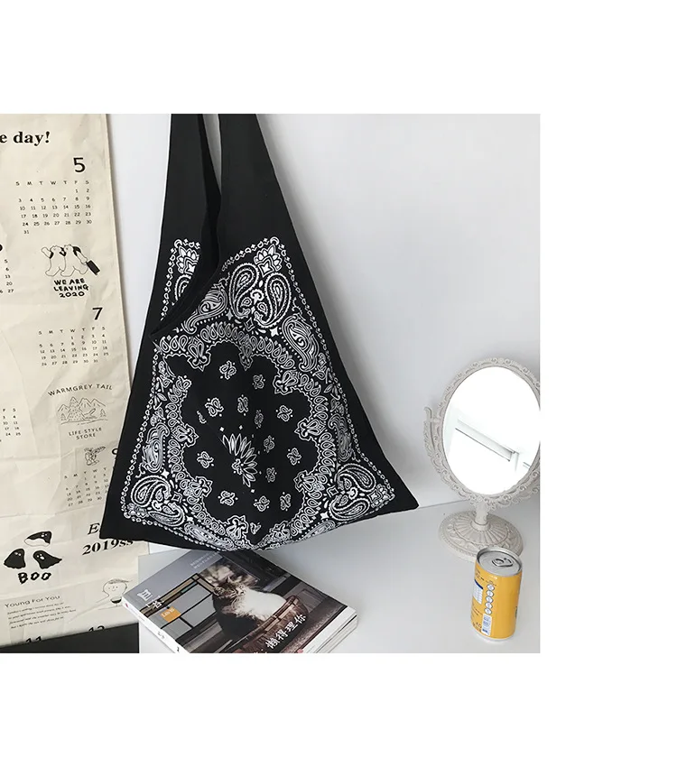 Женская сумка-тоут из льна и хлопка черная Повседневная сумка в полоску богемном