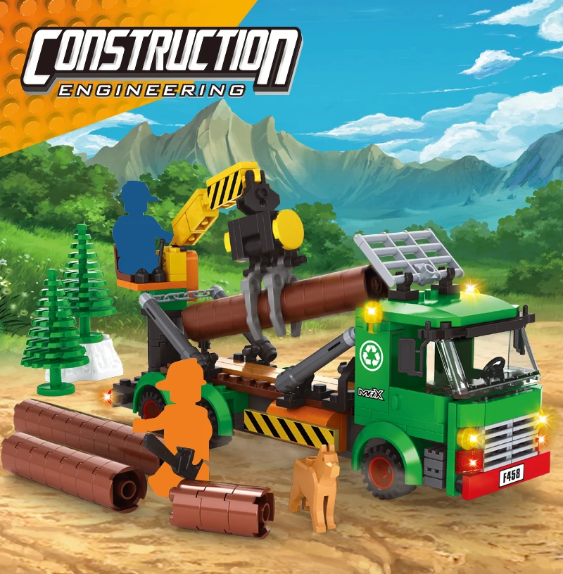 

AUSINI Logging Trucks Car Construction City Building Blocks Worker Figure Bricks Toys for Children Crane Model Creator Kids Game