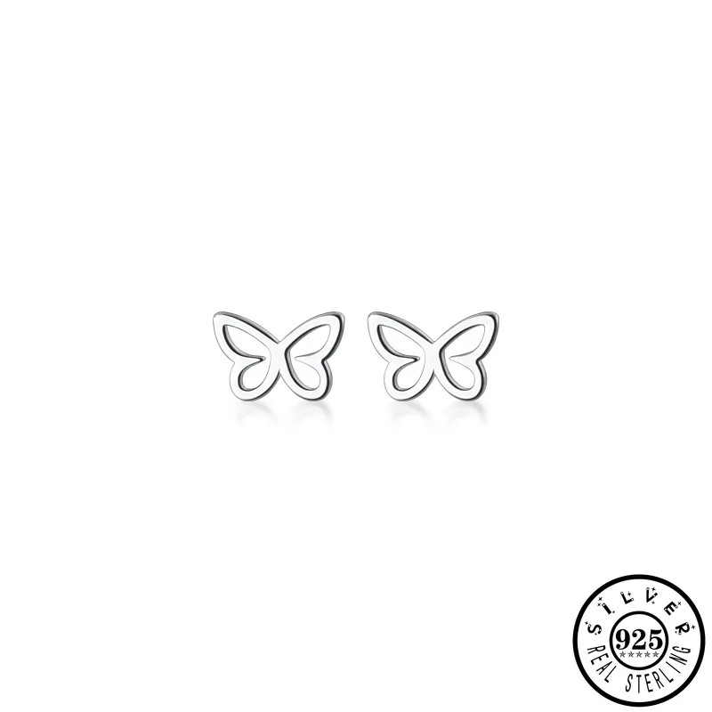 

925 Sterling Silver Small Cute Butterfly Shape Gold Color Plated Ear Studs Earrings Christmas Jewelry Gifts for Women Girls