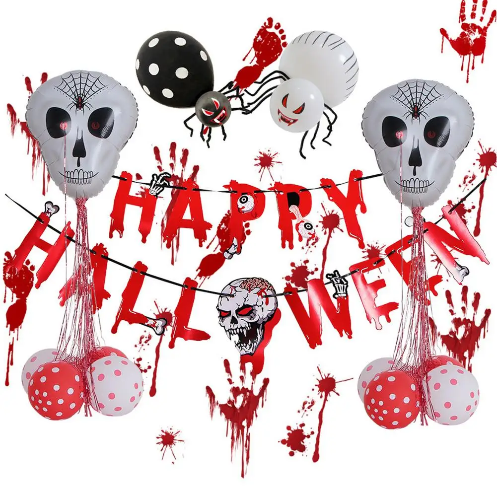 

Happy Halloween Fireplace Balloon Banner Set Skull Spider Banner Balloon Set Halloween Party Decoration Sets