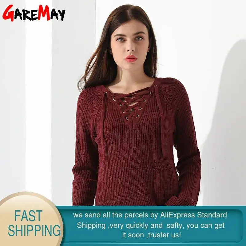 Sweater Women Pullover Long Sleeve Knitted jumper Sexy Tops Winter Women's Sweaters Knitwear Pull Femme Hiver 2022 GAREMAY | Женская