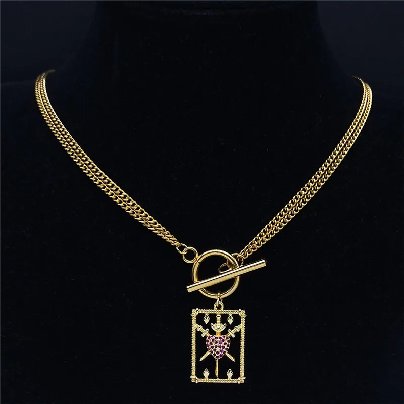 

Tarot The Heart Stainless Steel Copper Chain Necklace Women Gold Color Divination Choker Necklaces Jewelry collier NPW5S02