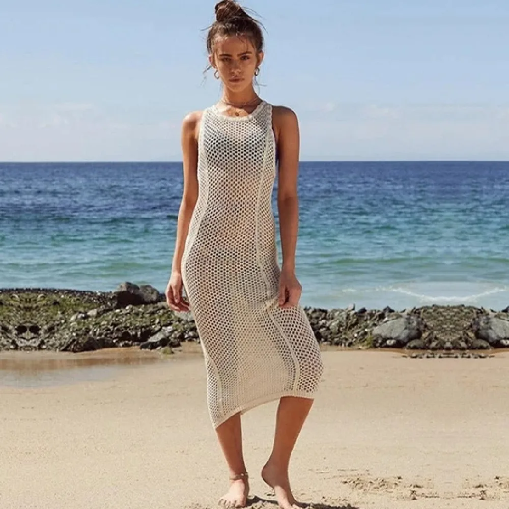 2021 вязаное пляжное платье Пляжная накидка вязаная крючком Туника парео #