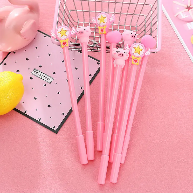 20 Pcs Small Fresh and Cute Cartoon Pink Cute Pig Gel Pen Student Office Black Pen Stationery Materiais Escolar