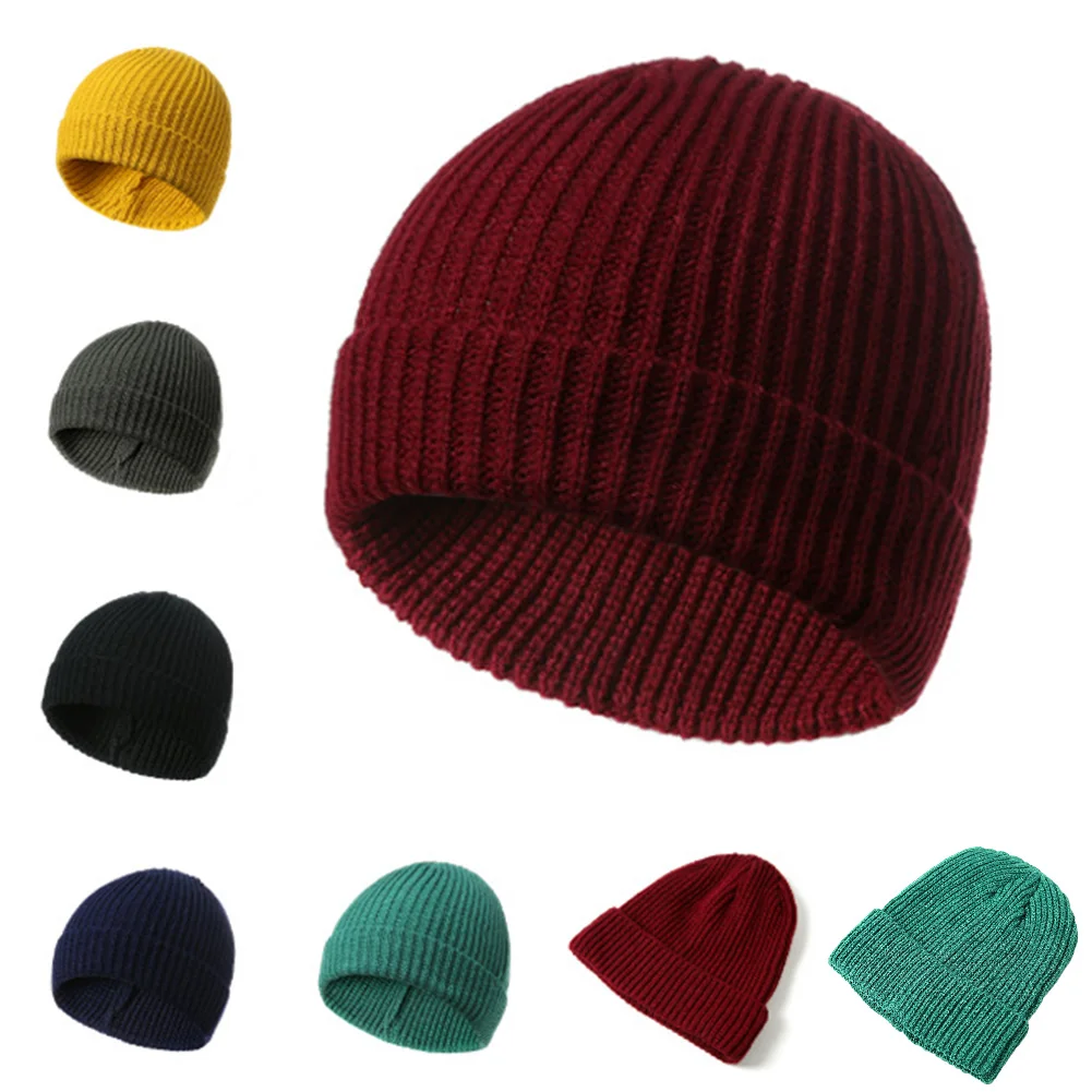 

Solid Color All-matched Comfortable Pullover Hat Universal Leisure Winter Warm Ski Cap Soft Knitted Wool Single Layer Cuffed Hat