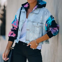 hot cowgirl jacket color matching tie dye denim ripped denim jacket with tassels for women european and american loose coat