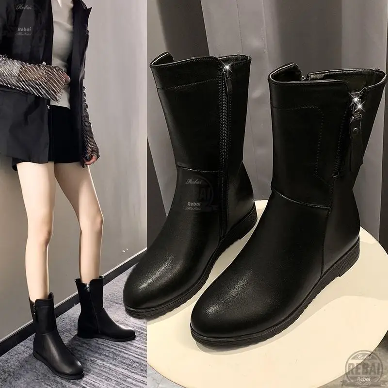 

Leather High Quality Round Toe Riding Equestrian Boots Zipper Buckle Straps Concise Designer Thigh Bottes Femme Platform Boots