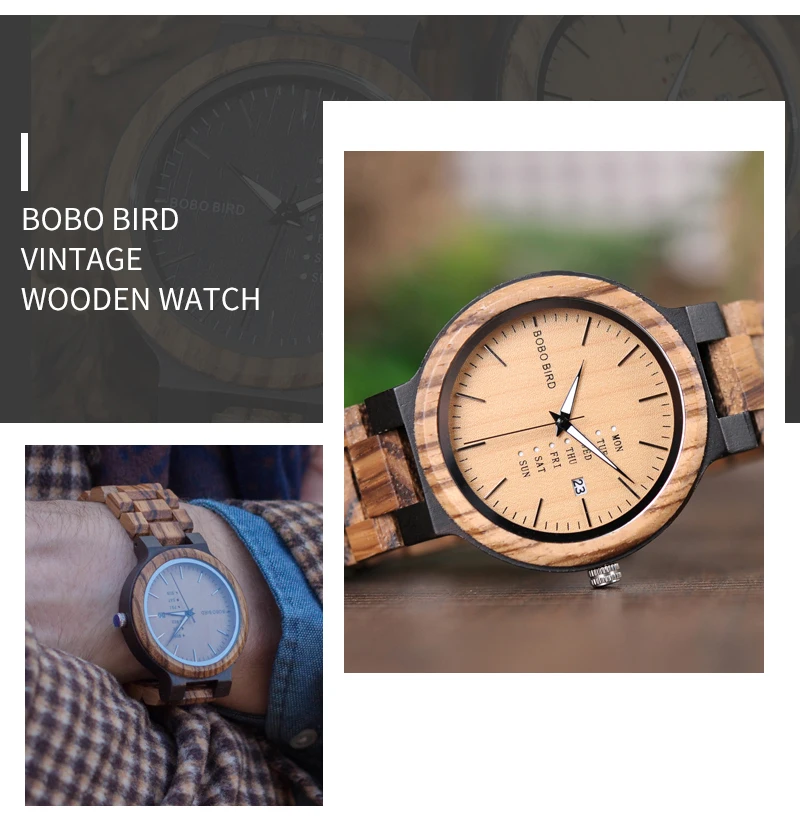 BOBO BIRD деревянные мужские часы Reloj para hombres подарок для папы кварцевые наручные часы показ недели даты часы Прямая O26