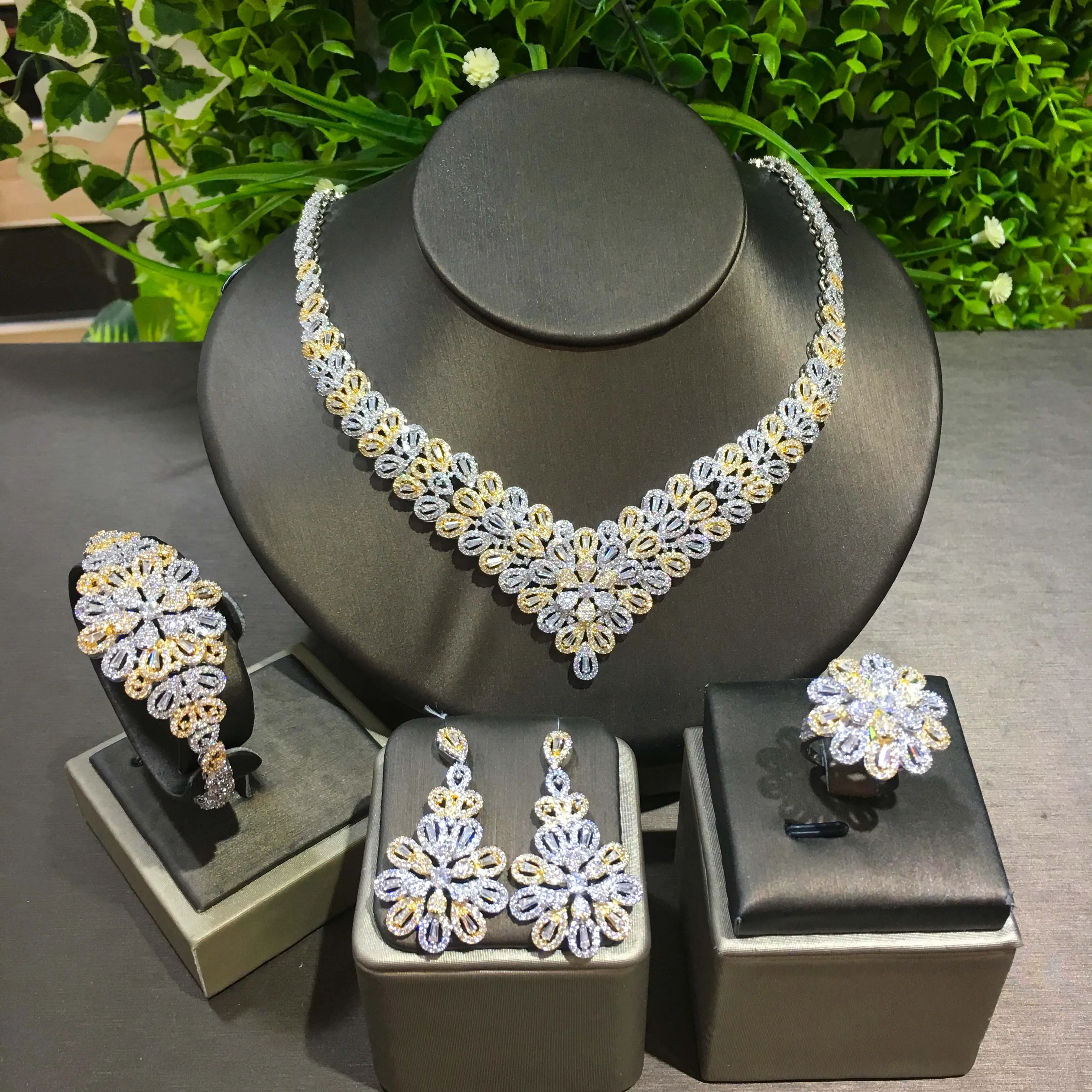 

TIRIM Dubai Luxury Elegant Bridal Necklace Set for Women Cubic Zirconia Wedding Jewelry Sets For Brides Accessories jewelri