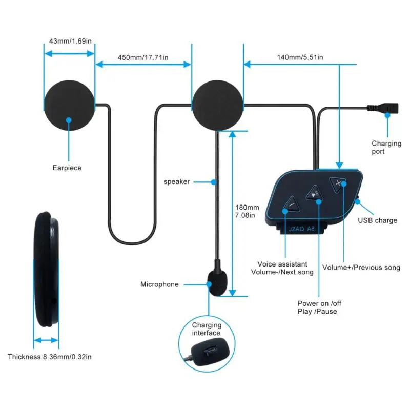 Bluetooth 5.0 Moto Helmet Headset Wireless Handsfree Stereo Earphone Motorcycle Headphone Speaker Support Chargin | Автомобили и