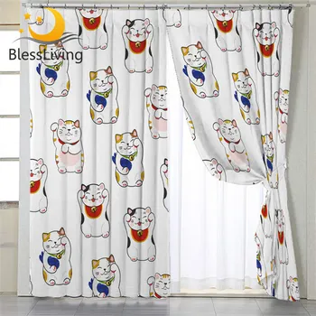 BLessliving Maneki Neko Curtain for Living Room Beckoning Cat Kids Bedroom Curtain Japanese Lucky Cat Window Curtains 1-Piece 1