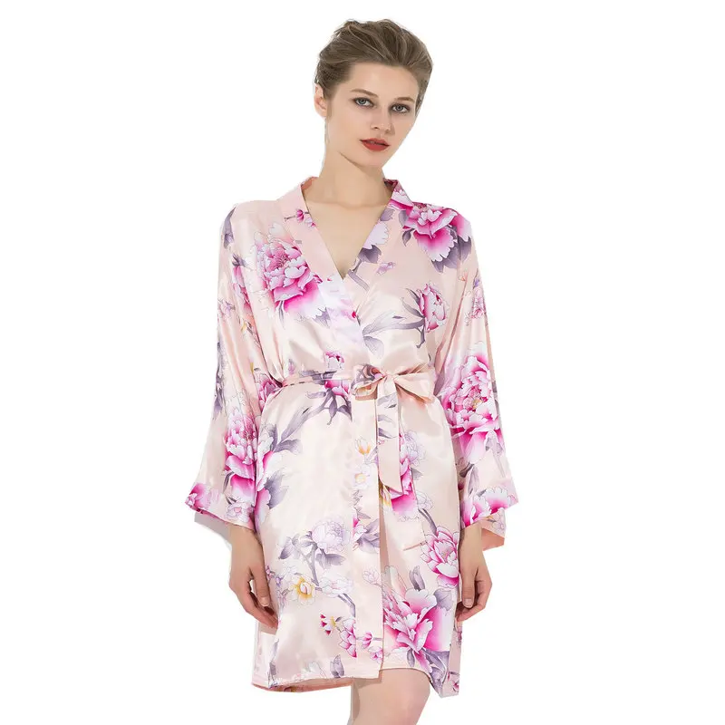 blush YUXINBRIDAL халаты с цветочным принтом цветочный атласный Шелковый Свадебный невесты кимоно для невесты Халаты вечерние халат атласный 002 - Цвет: blush