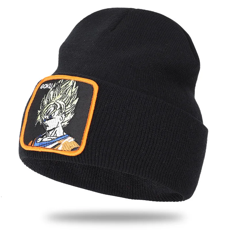 C1-black Dragon Ball GOKU Vegeta Beanie, высококачественные хлопковые повседневные шапочки для мужчин и женщин, теплая вязаная зимняя шапка, модная однотонная шапка унисекс - Цвет: C1-black